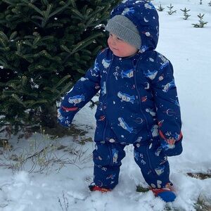 Baby Boden Blue Space-Themed Puffer Jacket